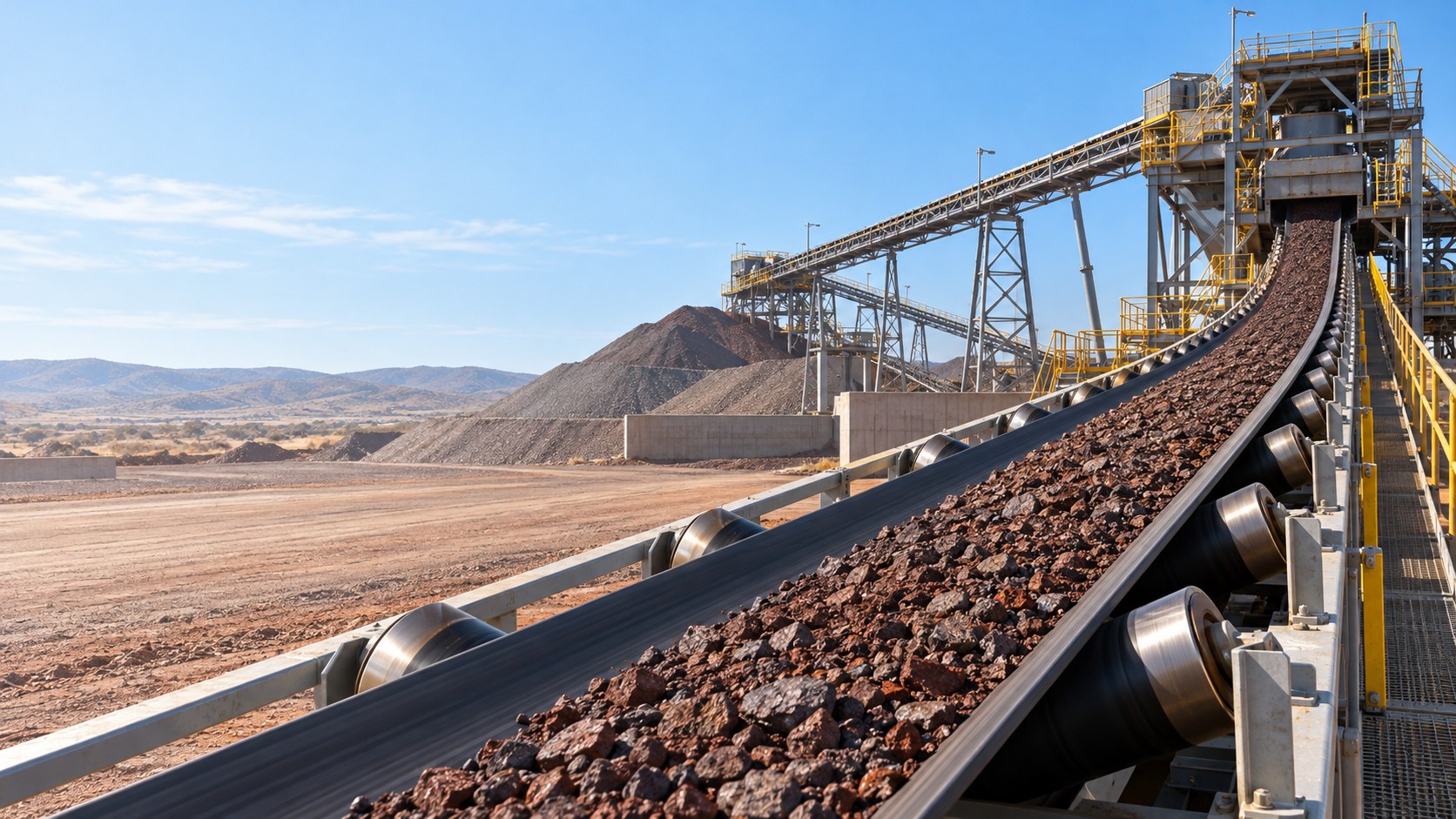 Illustrative conveyor belt transporting iron ore